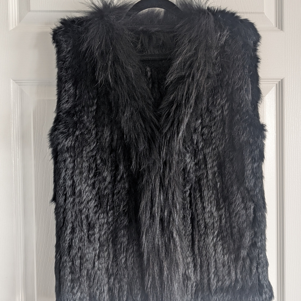 Black Real Rabbit Fur Vest Size S